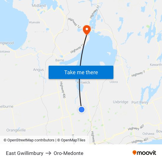 East Gwillimbury to Oro-Medonte map