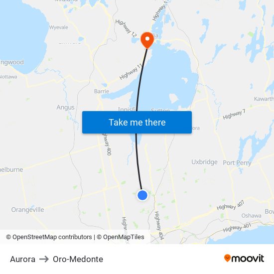 Aurora to Oro-Medonte map