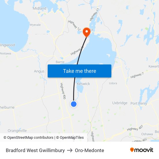 Bradford West Gwillimbury to Oro-Medonte map