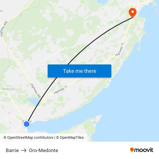Barrie to Oro-Medonte map
