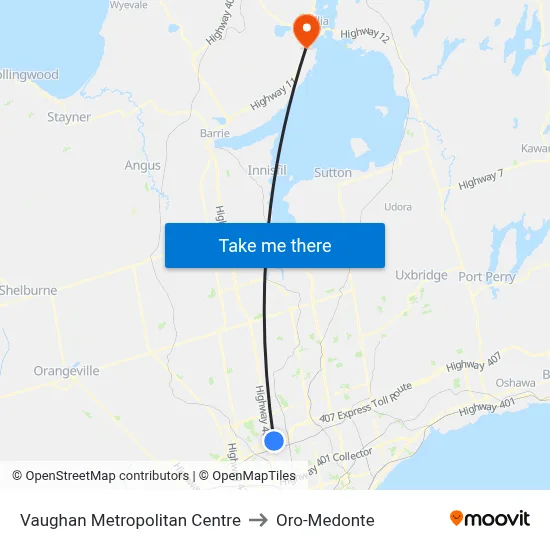 Vaughan Metropolitan Centre to Oro-Medonte map