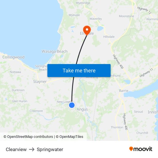 Clearview to Springwater map