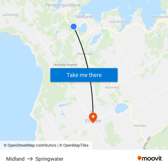 Midland to Springwater map
