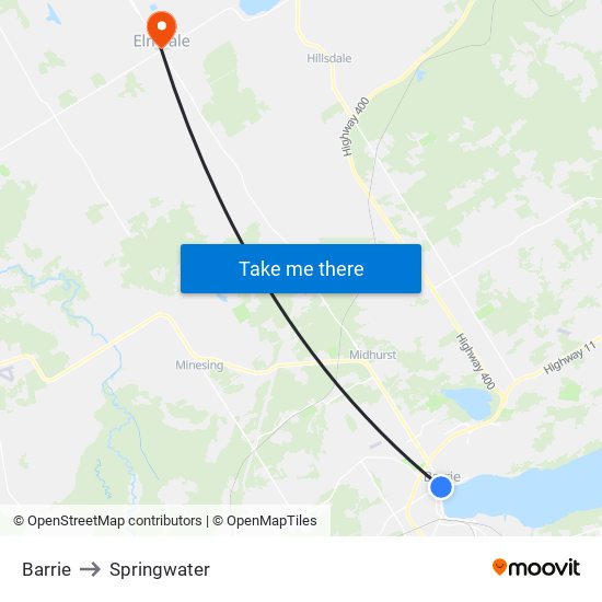 Barrie to Springwater map