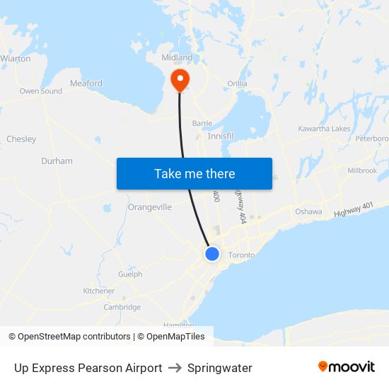 Up Express Pearson Airport to Springwater map