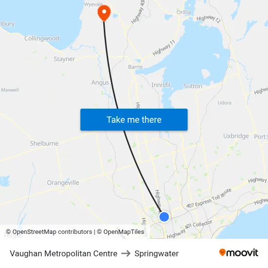 Vaughan Metropolitan Centre to Springwater map