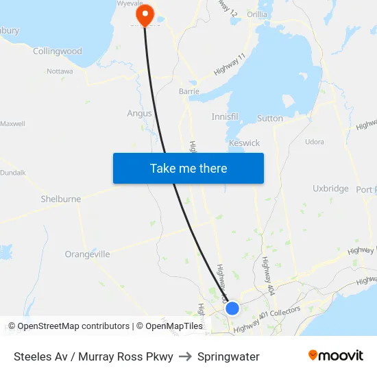 Steeles Av / Murray Ross Pkwy to Springwater map