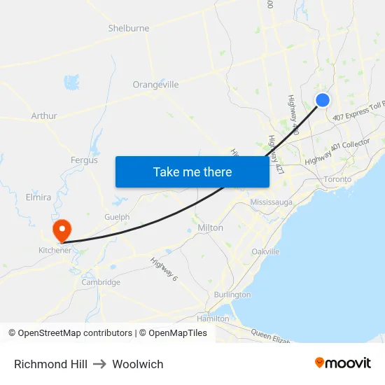 Richmond Hill to Woolwich map