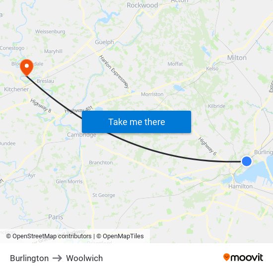 Burlington to Woolwich map