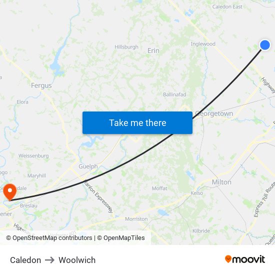 Caledon to Woolwich map