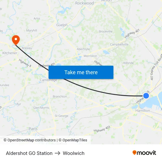 Aldershot GO Station to Woolwich map
