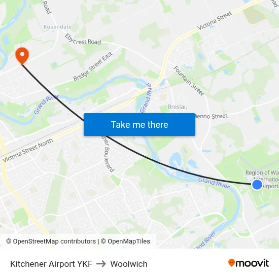 Kitchener Airport YKF to Woolwich map