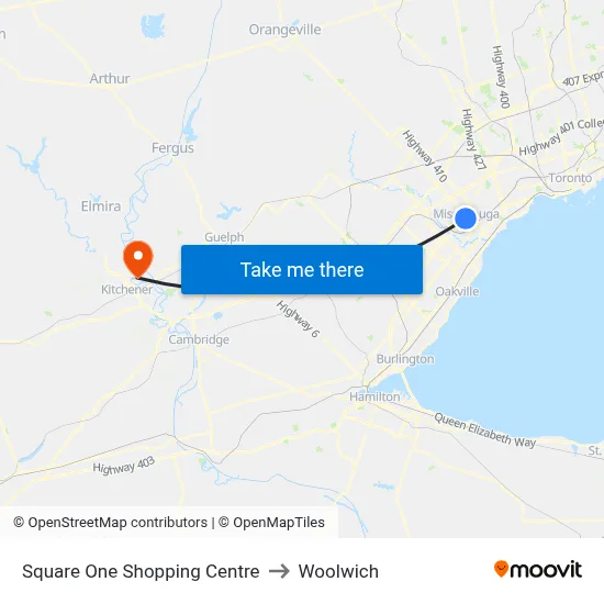 Square One Shopping Centre to Woolwich map
