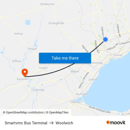 Smartvmc Bus Terminal to Woolwich map