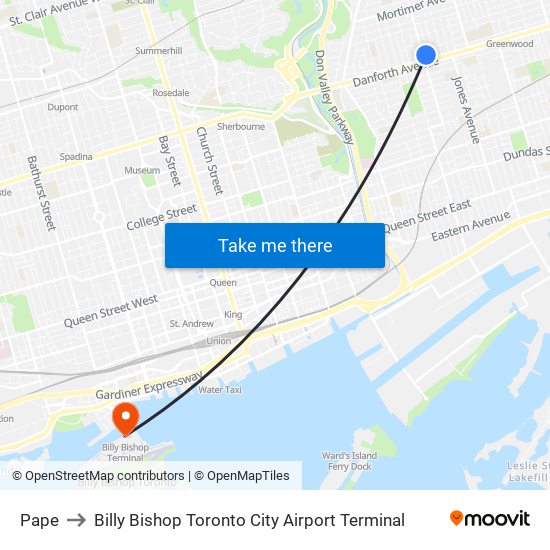 Pape to Billy Bishop Toronto City Airport Terminal map