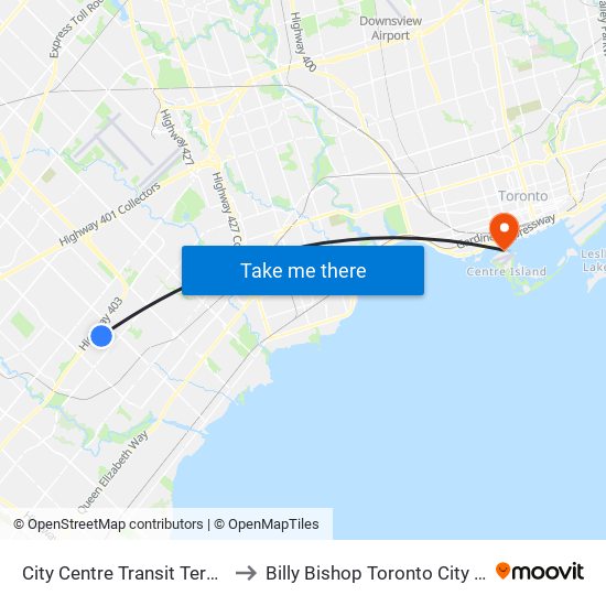 City Centre Transit Terminal Platform I to Billy Bishop Toronto City Airport Terminal map