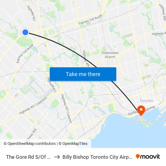 The Gore Rd S/Of Fogal Rd to Billy Bishop Toronto City Airport Terminal map