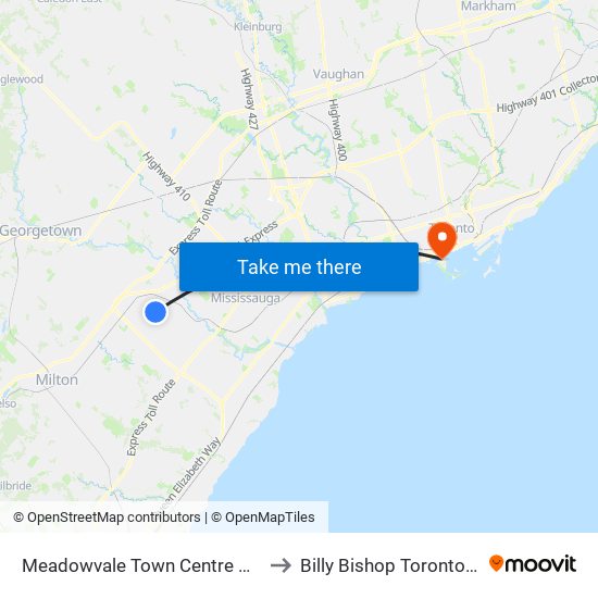 Meadowvale Town Centre Bus Terminal Platform H, I, J to Billy Bishop Toronto City Airport Terminal map