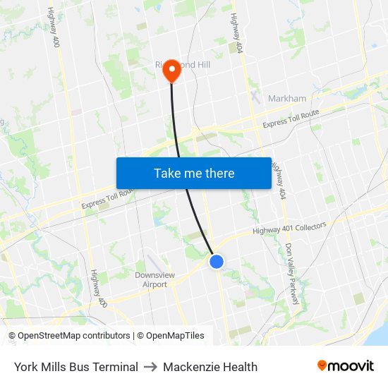 York Mills Bus Terminal to Mackenzie Health map