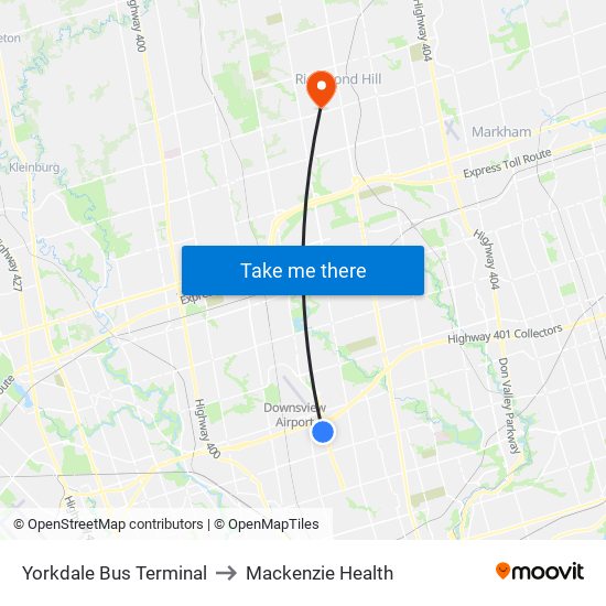 Yorkdale Bus Terminal to Mackenzie Health map