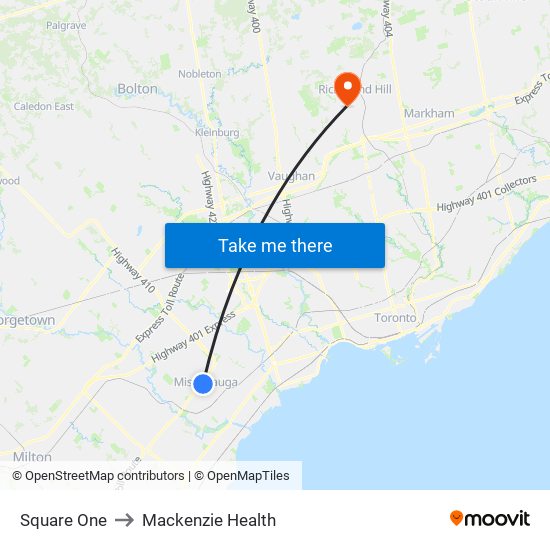 Square One to Mackenzie Health map