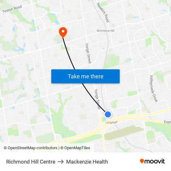 Richmond Hill Centre to Mackenzie Health map