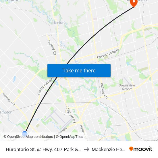 Hurontario St. @ Hwy. 407 Park & Ride to Mackenzie Health map