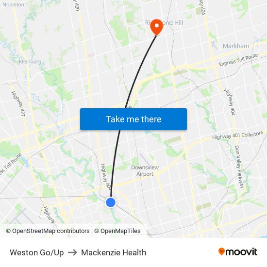 Weston Go/Up to Mackenzie Health map
