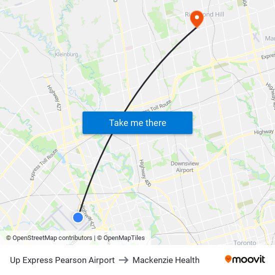 Up Express Pearson Airport to Mackenzie Health map