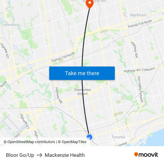 Bloor Go/Up to Mackenzie Health map