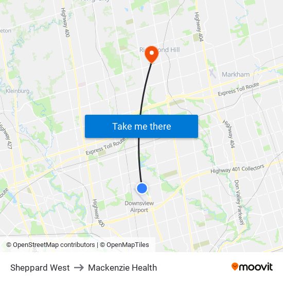 Sheppard West to Mackenzie Health map