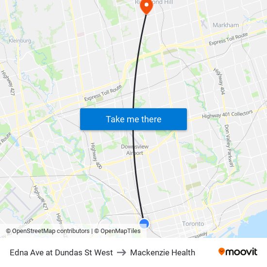 Edna Ave at Dundas St West to Mackenzie Health map