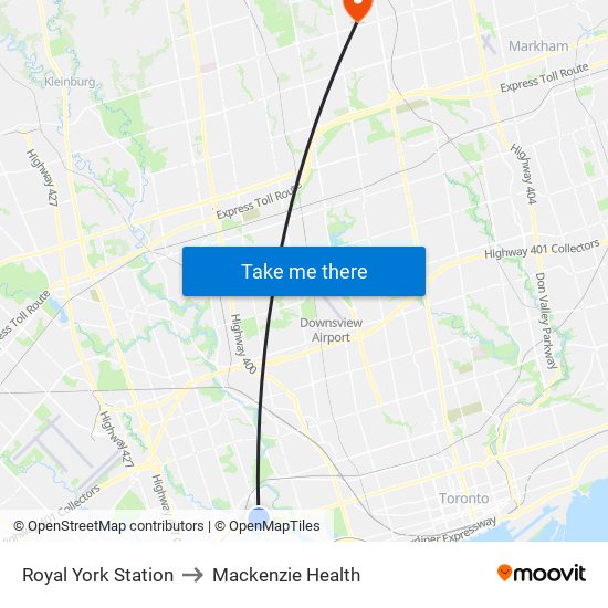 Royal York Station to Mackenzie Health map