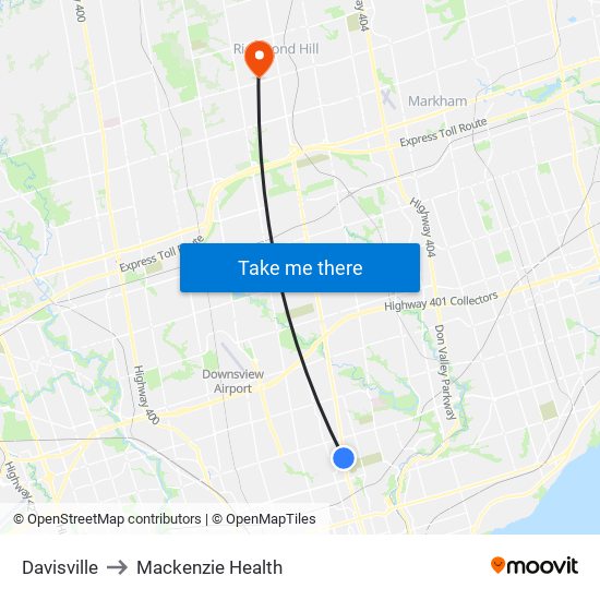 Davisville to Mackenzie Health map