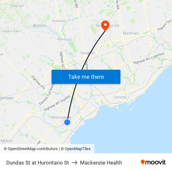 Dundas St at Hurontario St to Mackenzie Health map