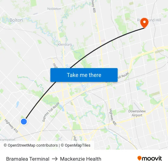 Bramalea Terminal to Mackenzie Health map