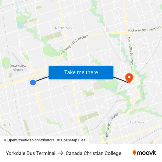 Yorkdale Bus Terminal to Canada Christian College map