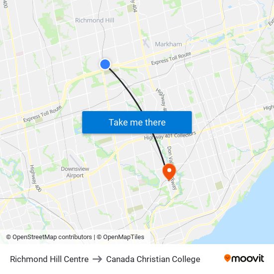 Richmond Hill Centre to Canada Christian College map