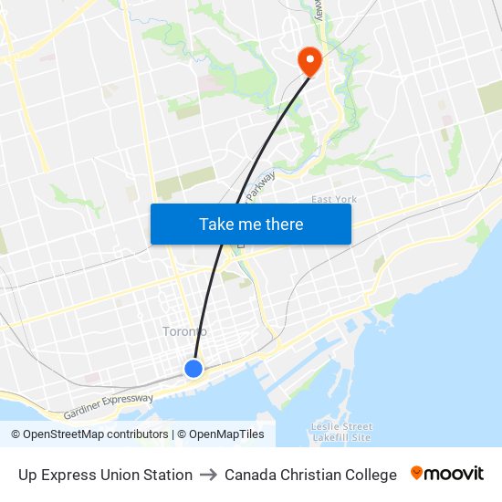 Up Express Union Station to Canada Christian College map