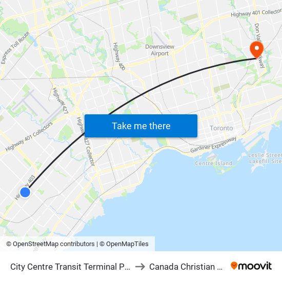 City Centre Transit Terminal Platform A to Canada Christian College map