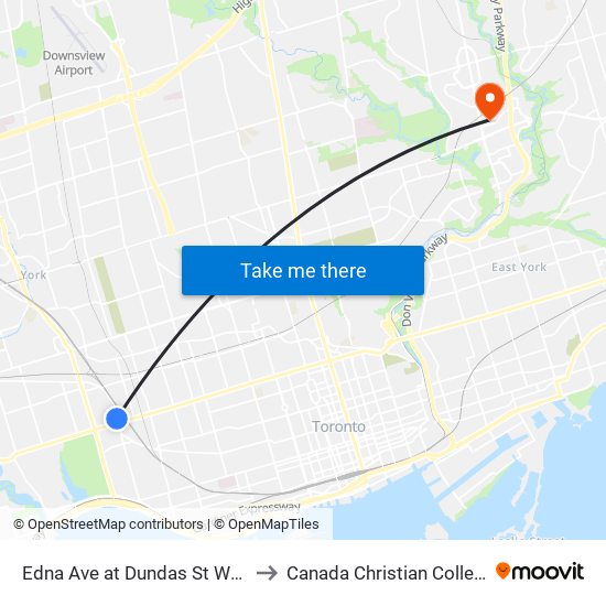 Edna Ave at Dundas St West to Canada Christian College map