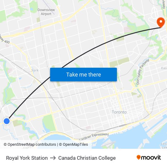 Royal York Station to Canada Christian College map