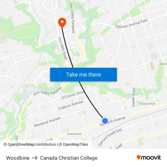 Woodbine to Canada Christian College map