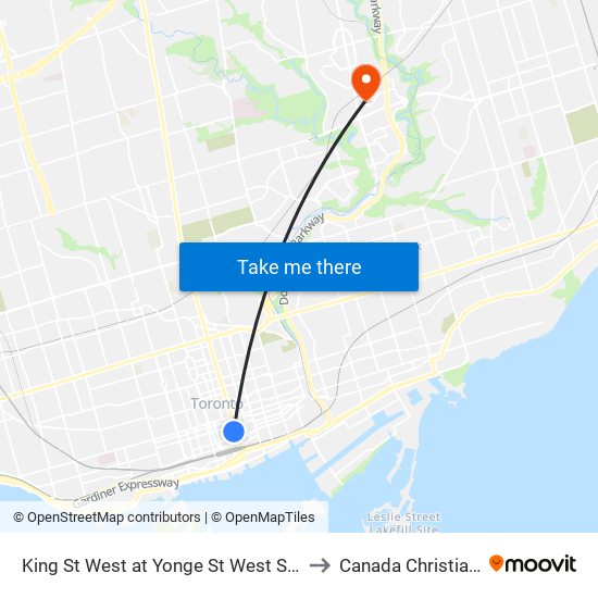 King St West at Yonge St West Side - King Station to Canada Christian College map