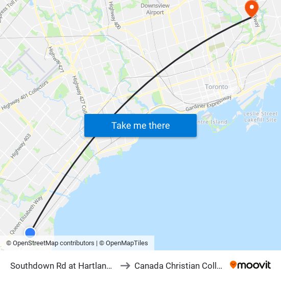 Southdown Rd at Hartland Dr to Canada Christian College map