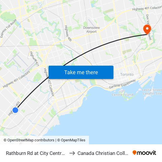 Rathburn Rd at City Centre Dr to Canada Christian College map