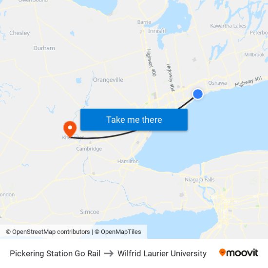 Pickering Station Go Rail to Wilfrid Laurier University map