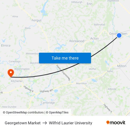 Georgetown Market to Wilfrid Laurier University map
