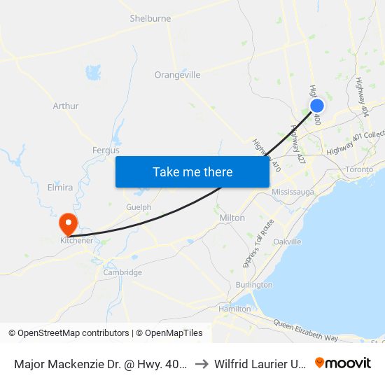 Major Mackenzie Dr. @ Hwy. 400 Park & Ride to Wilfrid Laurier University map