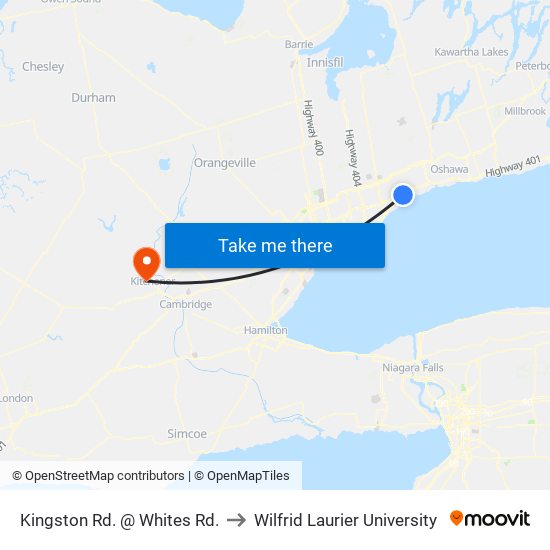 Kingston Rd. @ Whites Rd. to Wilfrid Laurier University map